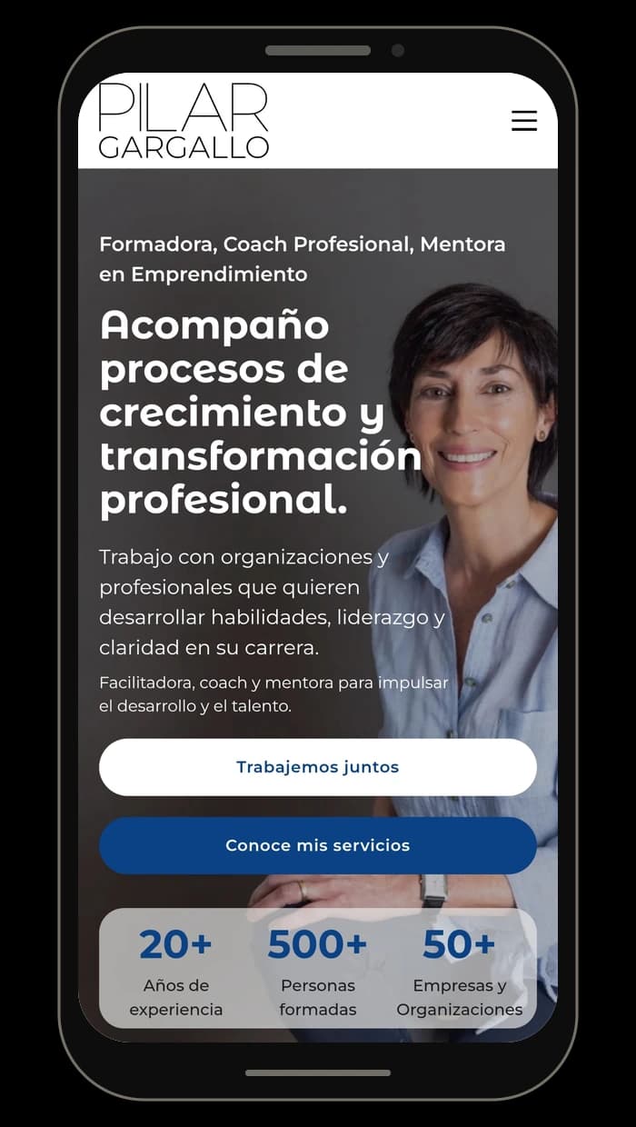 La misma web de Pilar Gargallo adaptada a móvil